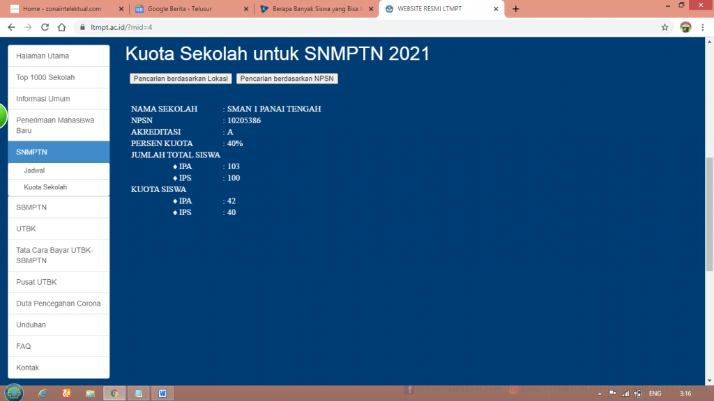 Kuota SNMPTN 2021 Sekolah Mu